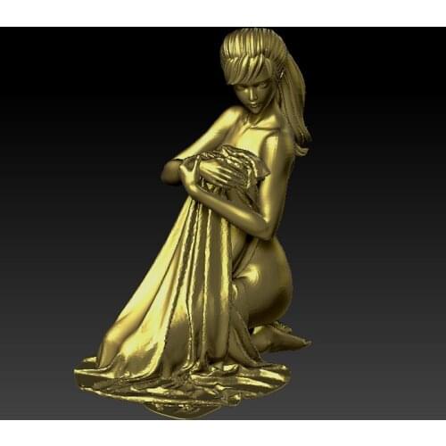 3D model for cnc or 3D printers in STL file format -Shy half naked girl 3D carved figure sculpture 3d model