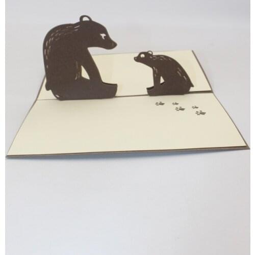 3D Handmade Cartoon Comic Sitting Father Son Bear Paper Blessing Greeting Card PostCard Student Kids Birthday Party Friend Gift