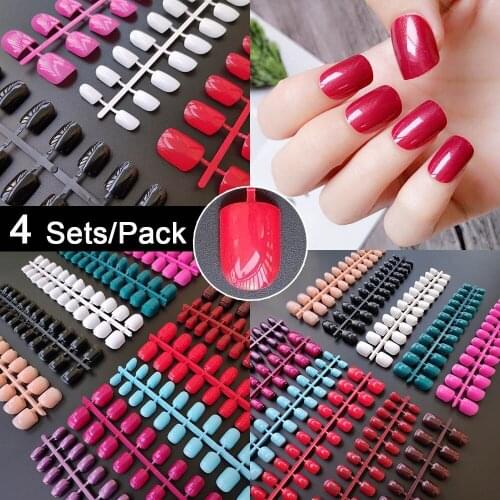 4 Sets Per Pack Mixed Colors Short Square False Nail TiP 10 Size 24 Pieces Per Set Fake Nail For DIY