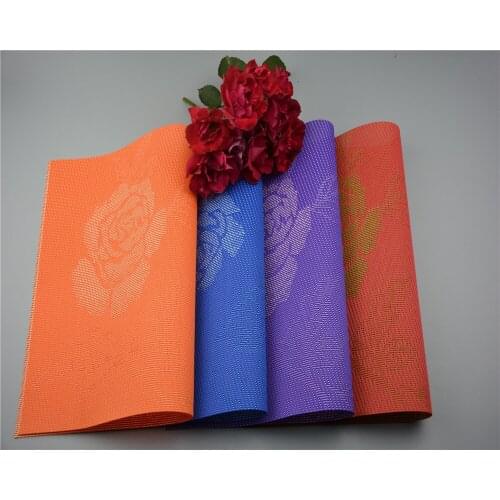 4pcs/lot Rose Pattern Placemat PVC Hotel Dining Table Mat Bowl Pad Coaster Waterproof Table Slip-Resistant Placemat EJI 0815
