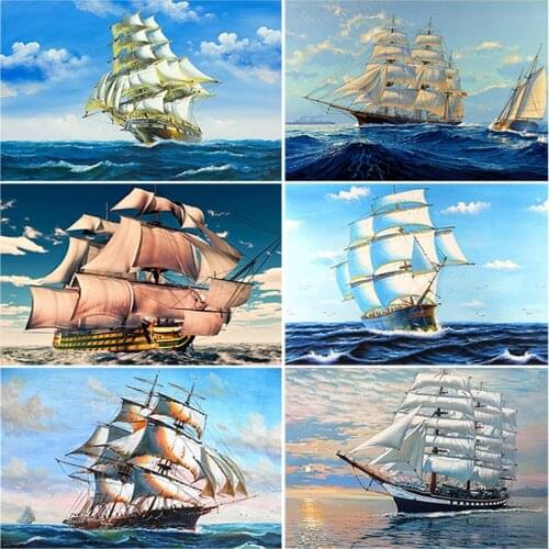 DIY 5D Diamond Painting Ship Diamond Embroidery Sea Sailboat Cross Stitch Full Scenery Round Drill Manual Art Gift Home Decor