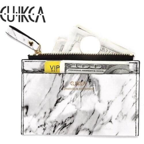 CUIKCA White Marble Leather Wallet Women Travel ID Card Holder Coin Purse Available Credit Card Holder