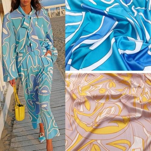 145cm Width Geometric Lines Printed Imitate Silk Satin Fabric For Woman Dress Blouse Pajamas Sleepwear DIY Cloth Sewing
