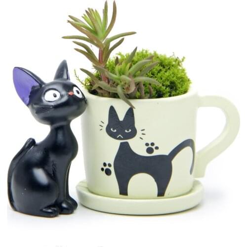 Hayao Miyazaki Black Cat Figurines Succulents Flower Pot Ornament Fairy Miniatures Potted Garden Moss Gnome Decoration Crafts