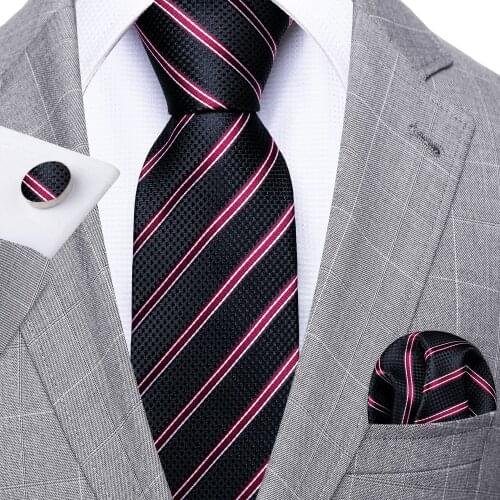 Fashion Black Striped Men Tie Set 8.5cm Silk Jacquard Neckties Wedding Business Handkerchief Cufflink Tie Barry.Wang FA-5320