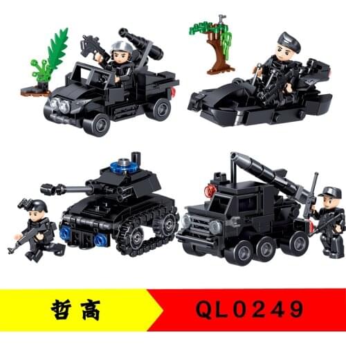 434pcs QL0249 Building Blocks Military Series Four-in-one Thunderbolt Chariot Tank Model Childrens Educational Assembling Toy