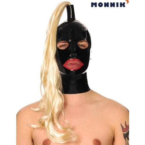 MONNIK latex Latex mask Sexy Latex Mask with Hairpiece Rubber Hood in Back Zipper Club Wear Cosplay