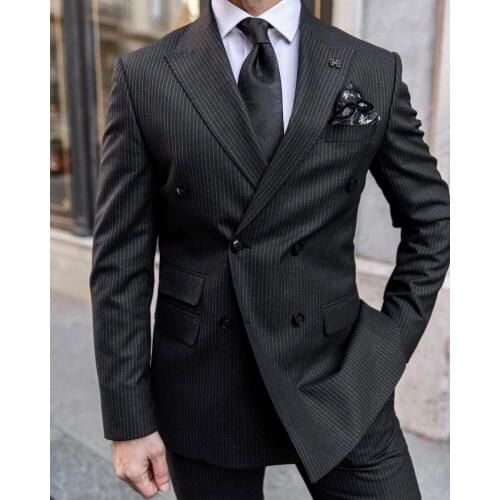 Men Business Handsome Tuxedos Slim Fit Party Groom Wedding Stripe Suits Prom Banquet Marriage Evening Dinner Costume 2 Pieces