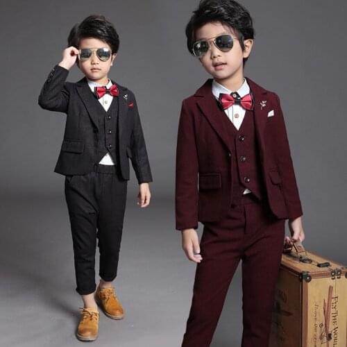 2017 New Children Suit Baby Boys Suits Kids Blazer Formal Suit For Wedding Boys Clothes Set Jackets Blazer+Pants+Vest 3pcs