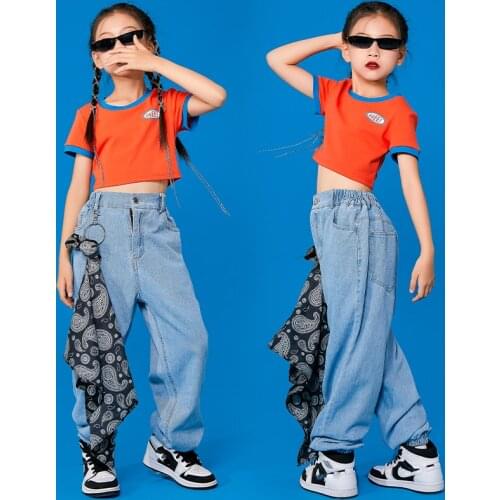Hip Hop Clothes For Kids Children Crop Tops Cargo Pants Suit Jazz Dance Costumes Dancer Outfit Street Dance Girls Clothes DN9414