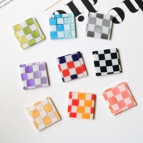 Wholesale 50pcs/lot 20mm color lattice pattern print geometry square shape acrylic beads diy jewelry earring/garment accessory