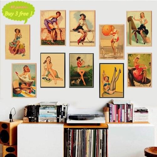 World War II Sexy pin up Girl retro poster kraft paper printed painting sexy lady art poster wall sticker
