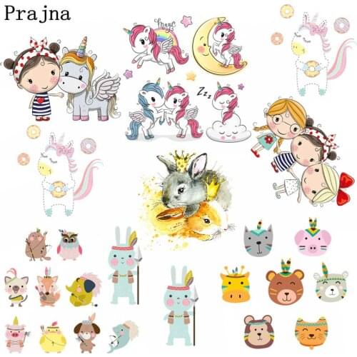 Prajna Unicorn Rainbow Heat Transfer Vinyl For Jeans Sweatshirt Rabbit Iron On Transfer Patch Thermal Transfers Applique Decor F