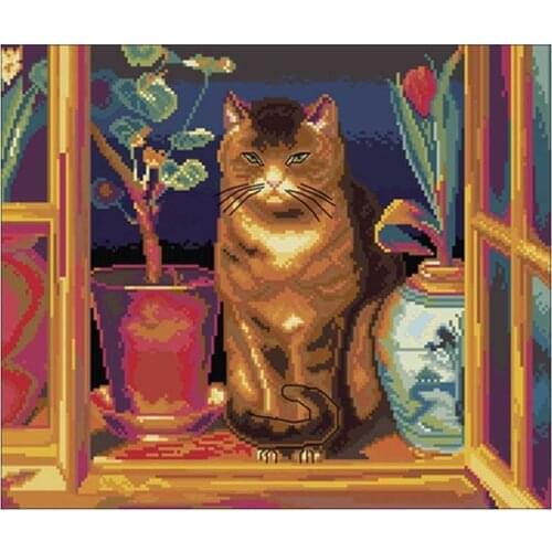 Cat on the windowsill patterns Counted Cross Stitch 11CT 14CT 18CT DIY Chinese Cross Stitch Kits Embroidery Needlework Set