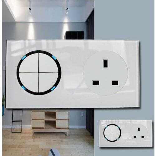 146 Type 4 gang 2 way UK switch Crystal Tempered Pure Glass Panel 13a Double Eu Standard Wall Power Socket Grounded white