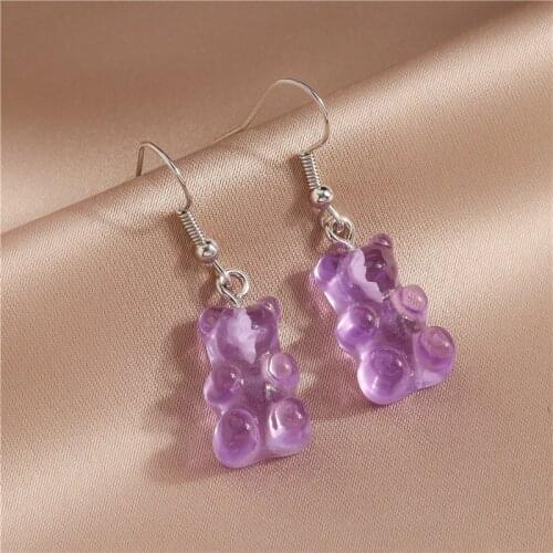 1 Pair Creative Cartoon Gummy Bear Earrings for Women Cute Candy Color Animal Dangles Ear Hook Brincos Girls Party Jewelry Gifts