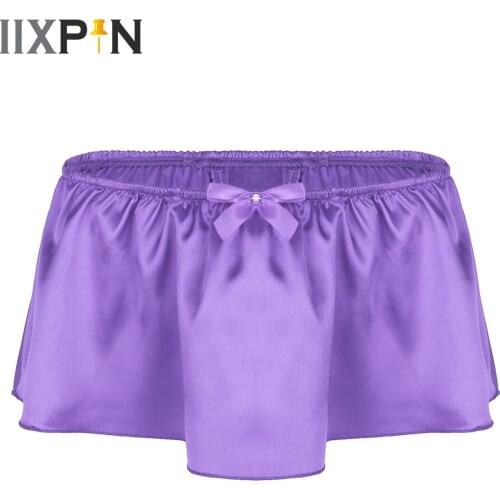 Erotic Male Mens Sexy Briefs Lingerie Soft Shiny Satin Sissy Skirted G-string Thong Underwear Panties Gay Homme Briefs Sleepwear