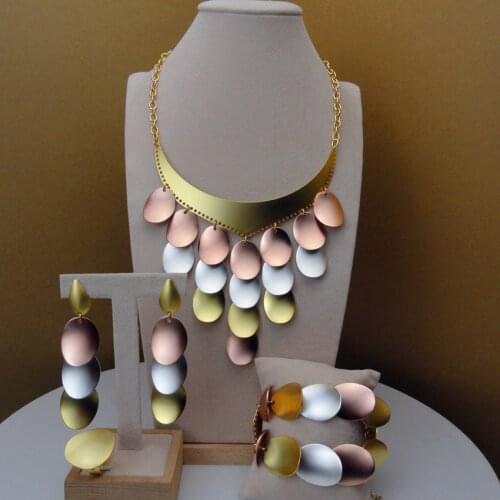 Yuminglai Unique Designs Three Tones 24K Gold Color Plated Jewelry Sets for Arican Women Party Wedding FHK5832