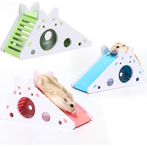 Hamster Hideout Cute Hamster Exercise Toy Wooden Hamster House with Ladder Slide for Guinea Pig Hamster Accessories Hamster Cage