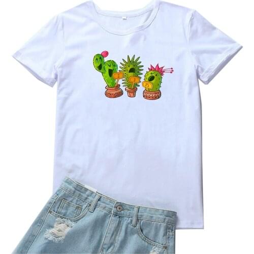 Lets Sing Together Tee Shirt Femme Cute Cartoon Cactus Pattern T Shirt Women Funny Plant Graphic Women Tshirts Streetwear