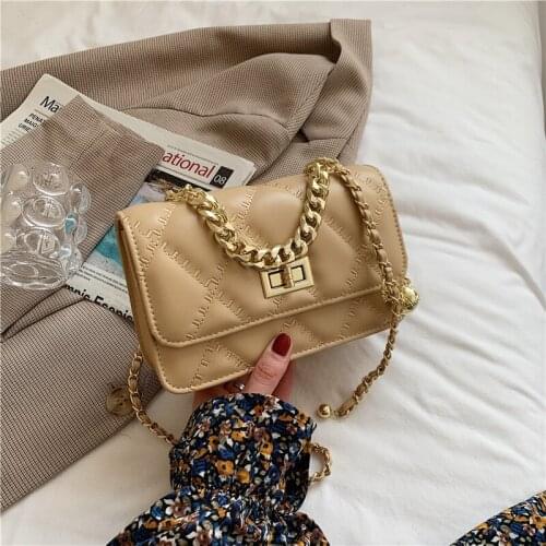 High Quality Metal Lock Buckle Thick Chain Portable Lady Bag 2021 Summer New Fashion Texture One Shoulder Messenger Chain Bag