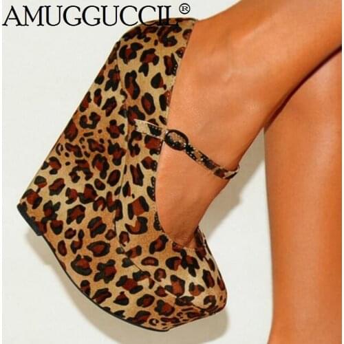 2021 New Plus Big Size 35-48 Leopard Buckle Fashion Sexy High Heel Platform Girls Females Lady Wedge Shoes Women Pumps D1268