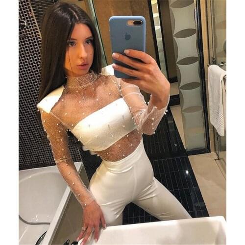 New Arrival White Long Sleeve White Bodycon Celebrity Women Rompers Bandage Jumpsuit Party Clothing