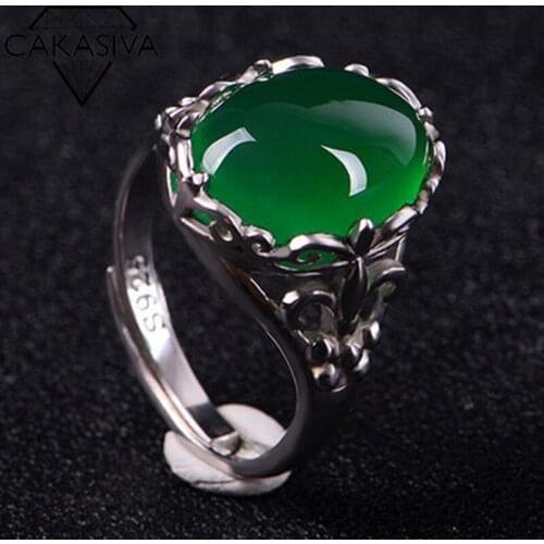 Womens 925 Vintage Emerald Chalcedony Opening Adjustable Ring Engagement Wedding Gift Jewelry Ring