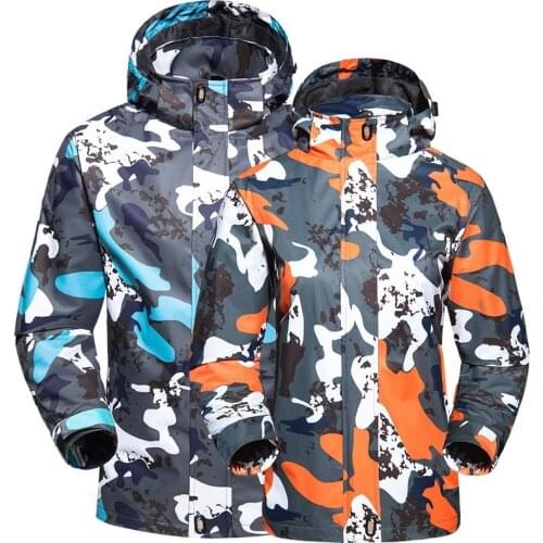 Winter Outdoor Lovers Camouflage Printed Snowboarding Jacket Mens Windproof Hoodie Hiking Jacket Women Sportswear Skiing Coats
