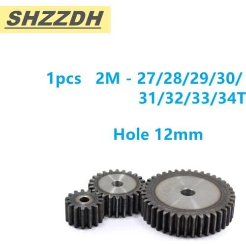 1pcs 2M 27T 28T 29T 30T 31T 32T 33T 34T inner hole 12mm spur gear standard hole 90 degree 45# steel quenching
