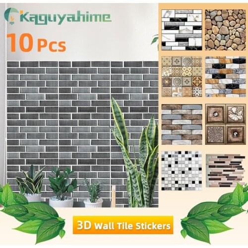 Kaguyahime 10Pcs 3D Self-Adhesive Wall Stickers Waterproof Wallpaper Stone Pattern Wall Panel Home Decoration Paper Living Room