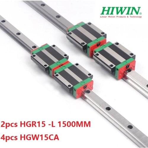2pcs 100% original Hiwin linear rail HGR15 -L 1500mm + 4pcs HGW15CA ( HGW15CC ) flange block carriage for cnc