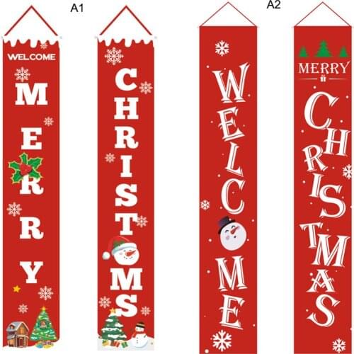 2 Pcs Christmas Festival Porch Sign Decor Oxford Cloth Hanging Banner Porch Party Decor Door Curtains