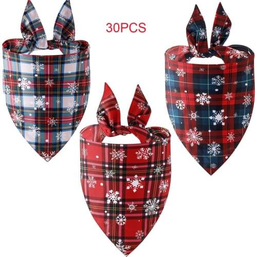 20/30 pcs Mixed Christmas Plaid Dog Bandana Pet Saliva Towel Bibs Pet Puppy Cotoon Triangle Scarf Dog Accessories Pet Supplies