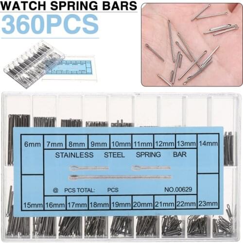 360 Pcs/Box Stainless Steel Watch Spring Bars Link Pins Replacement Accessories Watch Band Repair Kit Spring Bar 6-23 mm