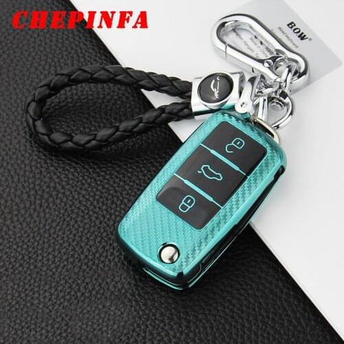 Carbon Fiber Style TPU Car Key Cover Case Protector Shell For Volkswagen VW Passat Golf Jetta Bora Polo POLO Tiguan Passat B5 B6