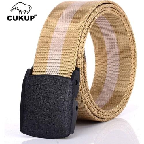 CUKUP Brand Name Design Good Quality Outdoor Resistant Striped Nylon Belts Hard Plastic Buckle Female Accessories Belt CBCK098