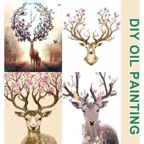 DIY Filling Oil Canvas Paint By Number Kit Colorful Deer Animal Painting