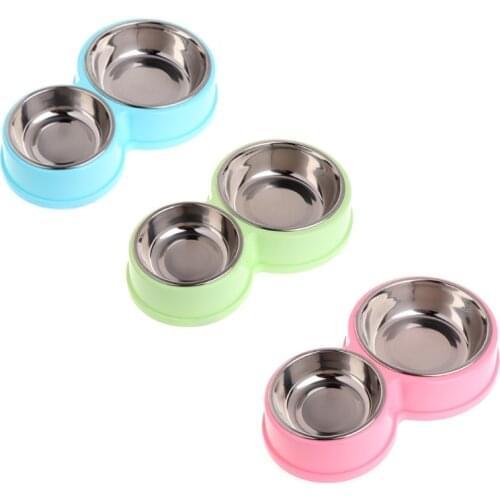 Pet Feeding Double Bowl With Stainless Steel Food Water Feeder For Dog Cat Puppy