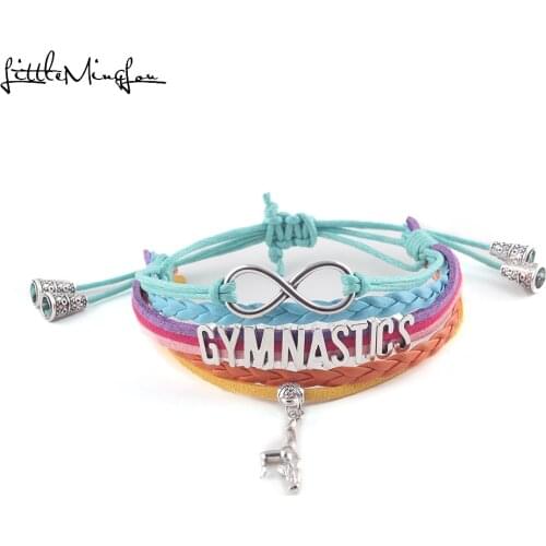 Infinity GYMNASTICS bracelet Handstand charm leather adjustable strap tassels women wrap bracelets & bangles for women jewelry