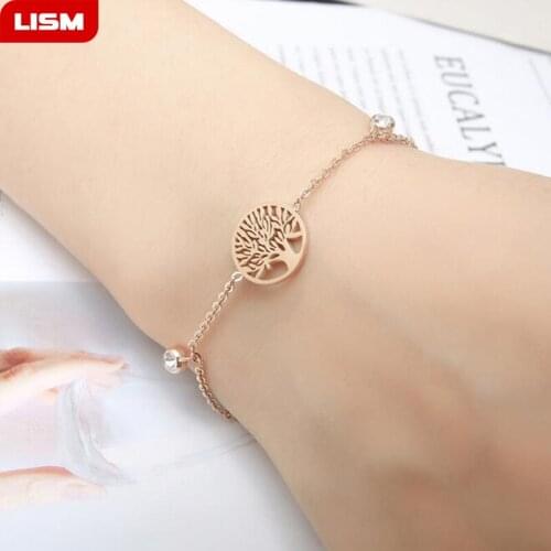 Hot Tree of Life Chain Link Bracelet Rose Gold Colors Zircon Bijoux Collier Elegant Women chain bracelet Jewelry Dropshipping