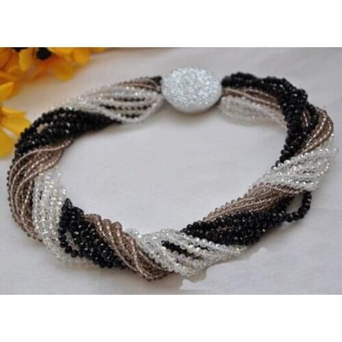 Perfect Handmade Luck Jewellery,15rows 18inches 4mm Black Smoky Clear Faceted Crystal Beads Rainbow Necklace