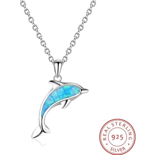 Classic 925 Sterling Silver Fire Opal Necklaces Dolphin Pendant Necklaces Women Silver 925 Jewelry Anniversary Party Gifts