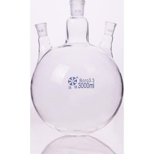 Three-necked flask oblique shape,with three necks standard grinding mouth,Capacity 3000ml,Middle joint 24/29,lateral joint 19/26