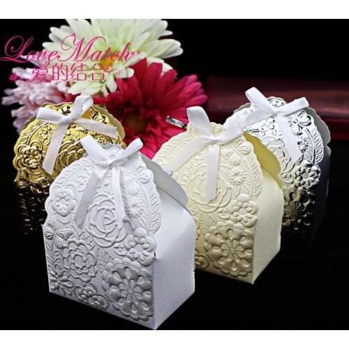 25Pcs Golden/Ivory/Sliver Printed Flower Wedding Favors Candy Boxes,7x4x9cm Christmas Gift Boxes ,Event Party Supplies Candy Box
