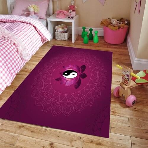 Lotus Flower and Ying Yang Patterned Carpet ,Non Slip Floor Carpet, Teens Carpet, Turkish Rug