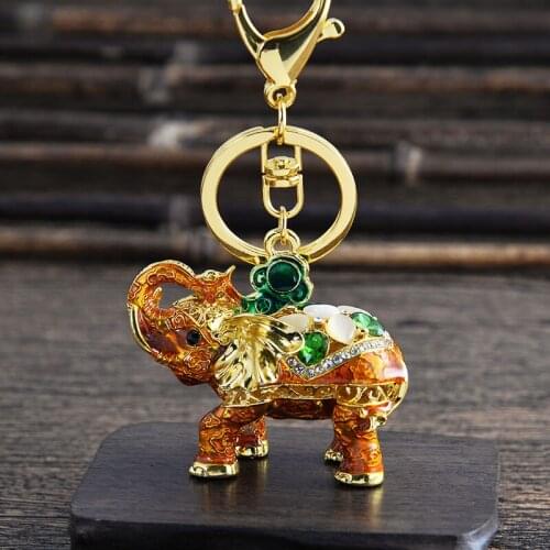 Creative 3D Enamel Elephant Keychain Crafts Key Chain Fashion Key Ring Crystal Animal Bag Pendant Keyrings Unique Jewelry