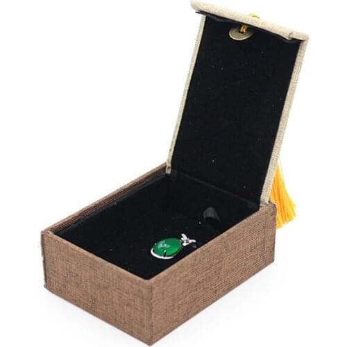 Creative Wooden Sign Lettering Linen Copper Money Tassel Jewelry Ring Pendant Bracelet Long Chain Box Built-in Black Card Slot