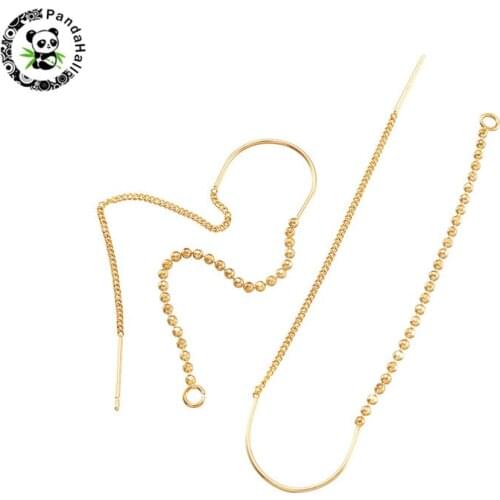 10pcs Real Gold Plated Brass Earring FIndings Ear Thread with Chain for Jewelry Making Nickel Free 72.5mm Hole: 1.5mm Pin: 0.9mm