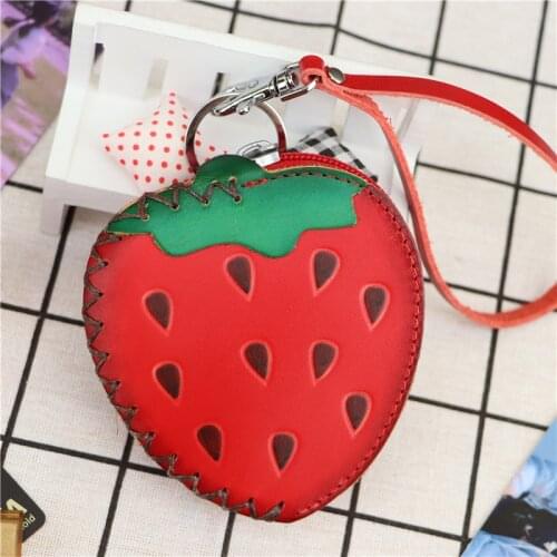 Genuine leather handmade creative strawberry mini coin purse fruit card bag key bag clutch bag children hand bag